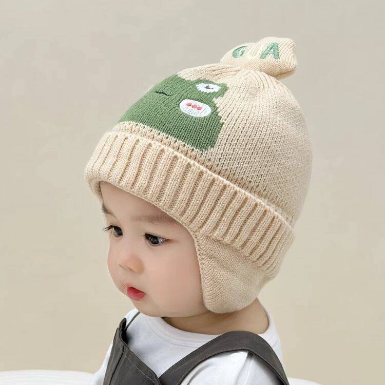 婴幼儿洋气小帽子婴儿帽子秋冬款男宝保暖护耳帽婴幼儿针织帽冬天