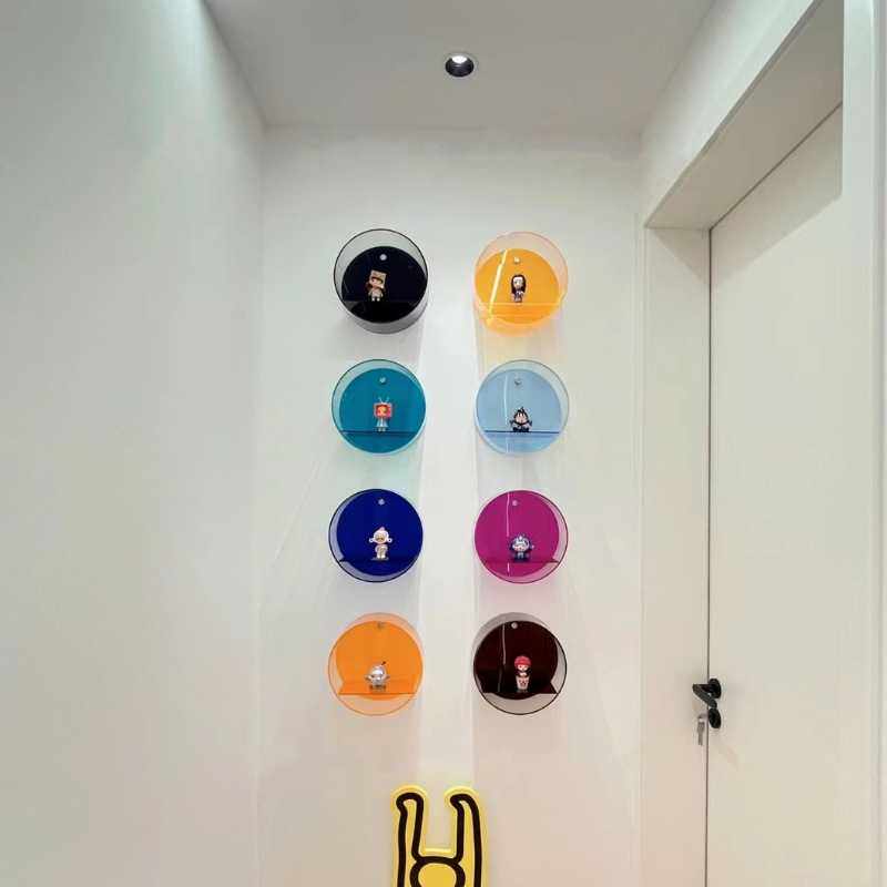 亚克力圆形手办展示盒盲盒挂墙展示架透明亚克力板潮玩玄关圆盒子