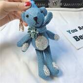 上新麻布钥匙扣陶泥镶钻公仔包包挂件女式 汽车钥匙链饰品挂饰