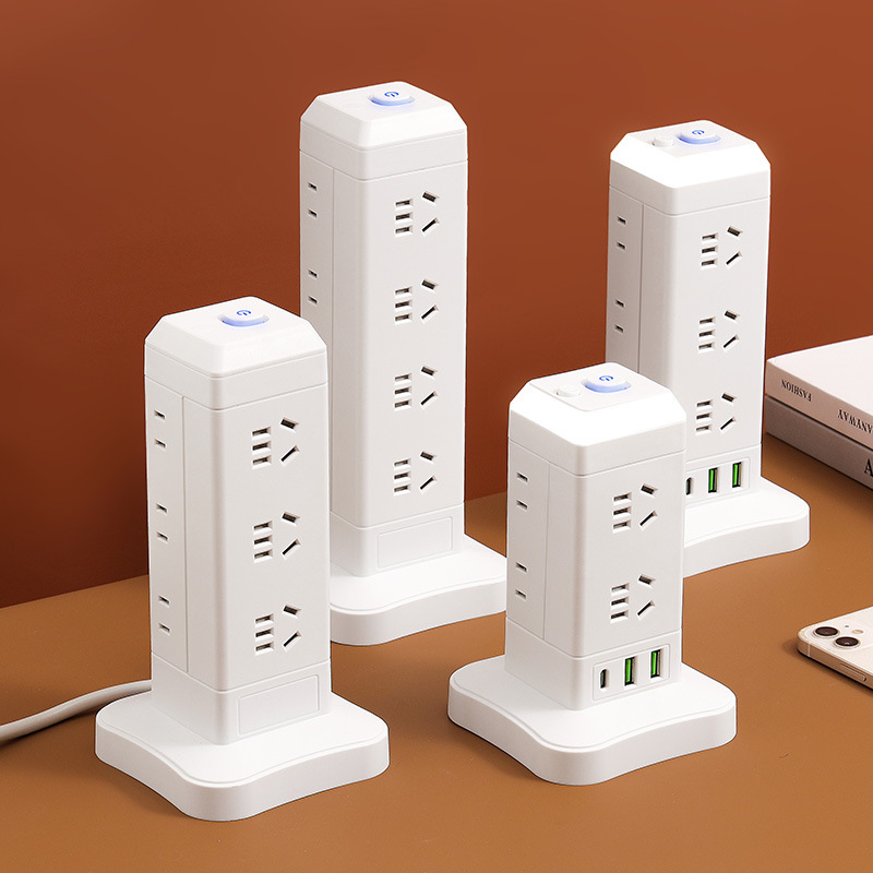 立式塔形插座魔方排插家用多功能插线板多孔接线板USB插排带夜灯