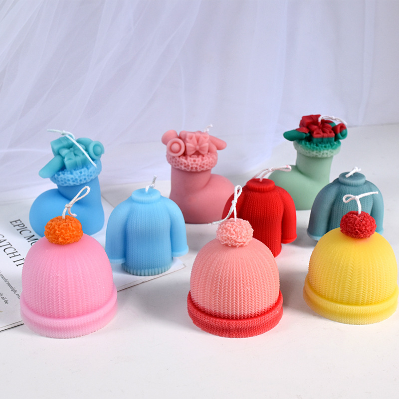 筹凯新款ins风圣诞系列香薰蜡烛硅胶模具DIY圣诞靴子毛衣帽子磨具