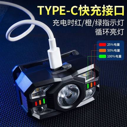 爆款强光感应小头灯红白侧灯长续航夜钓鱼灯头戴式户外小头灯