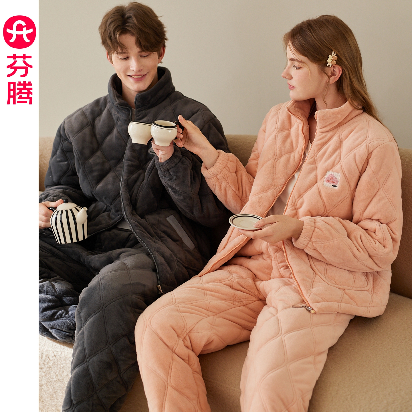 芬腾服饰情侣睡衣冬季加厚夹棉女