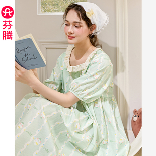 家居裙中裙 芬腾服饰睡裙女夏季 短袖 睡衣裙薄款 可爱布朗熊休闲大码