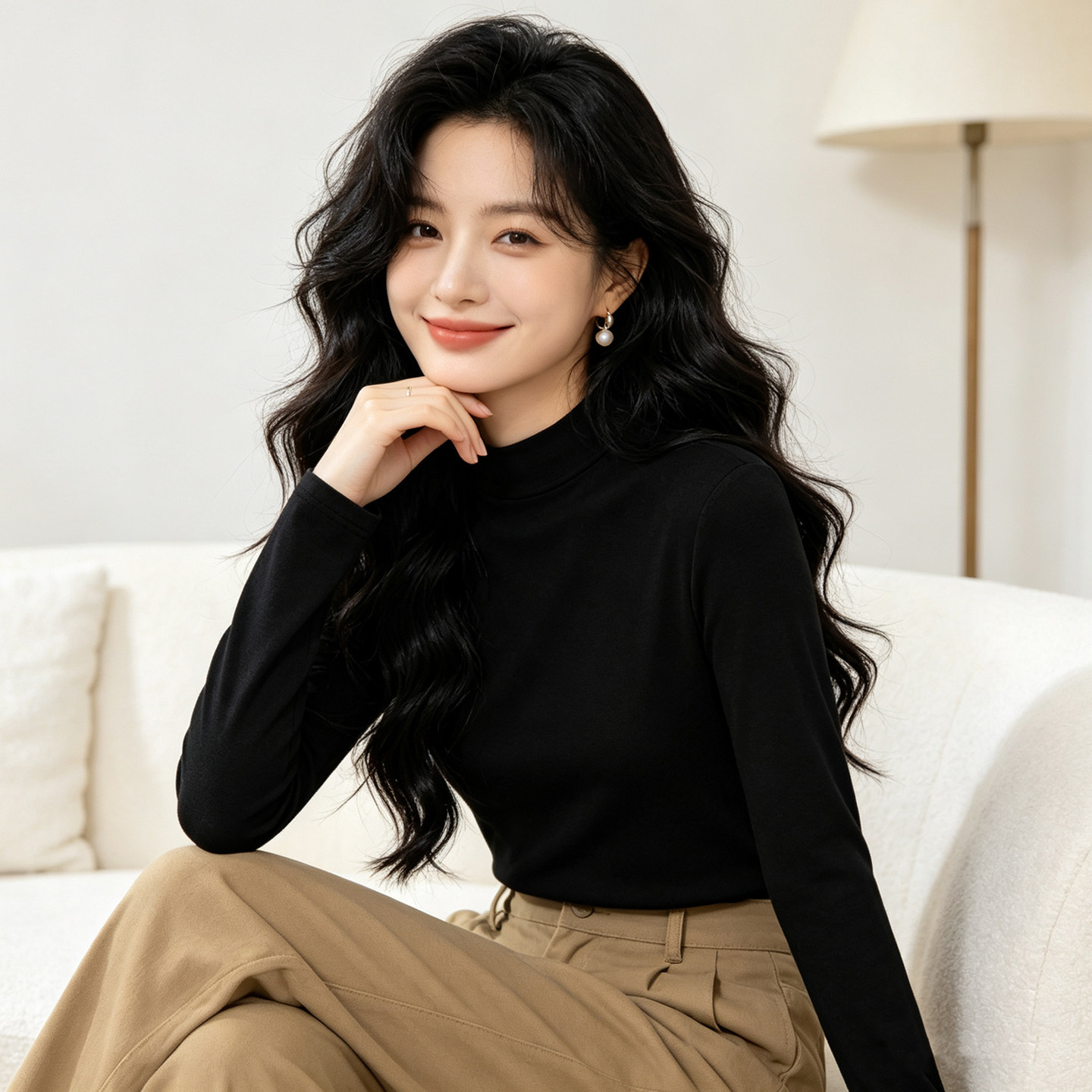 女士黑色长袖打底衫内搭修身2026新款可外穿简约百搭时尚早秋T恤