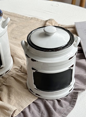 半颗橘子HO 复古风做旧陶瓷白色存储罐咖啡豆储物罐厨房餐厅摆件