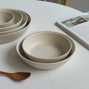 半颗橘子HO雪花雾感低饱色纯净饭盘陶瓷浅藕色汤盘平底哑光盘