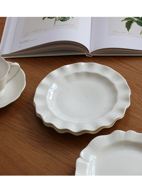 半颗橘子Ho 纯白波浪陶瓷餐盘白色牛排盘简约早餐盘西点盘