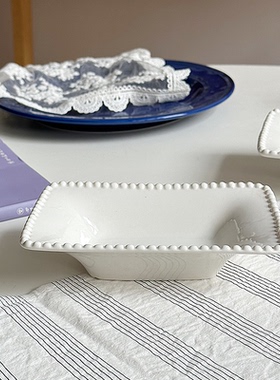 半颗橘子HO 白色浮雕水果盘珠粒长方盘西餐料碟薯条盘蘸料盘