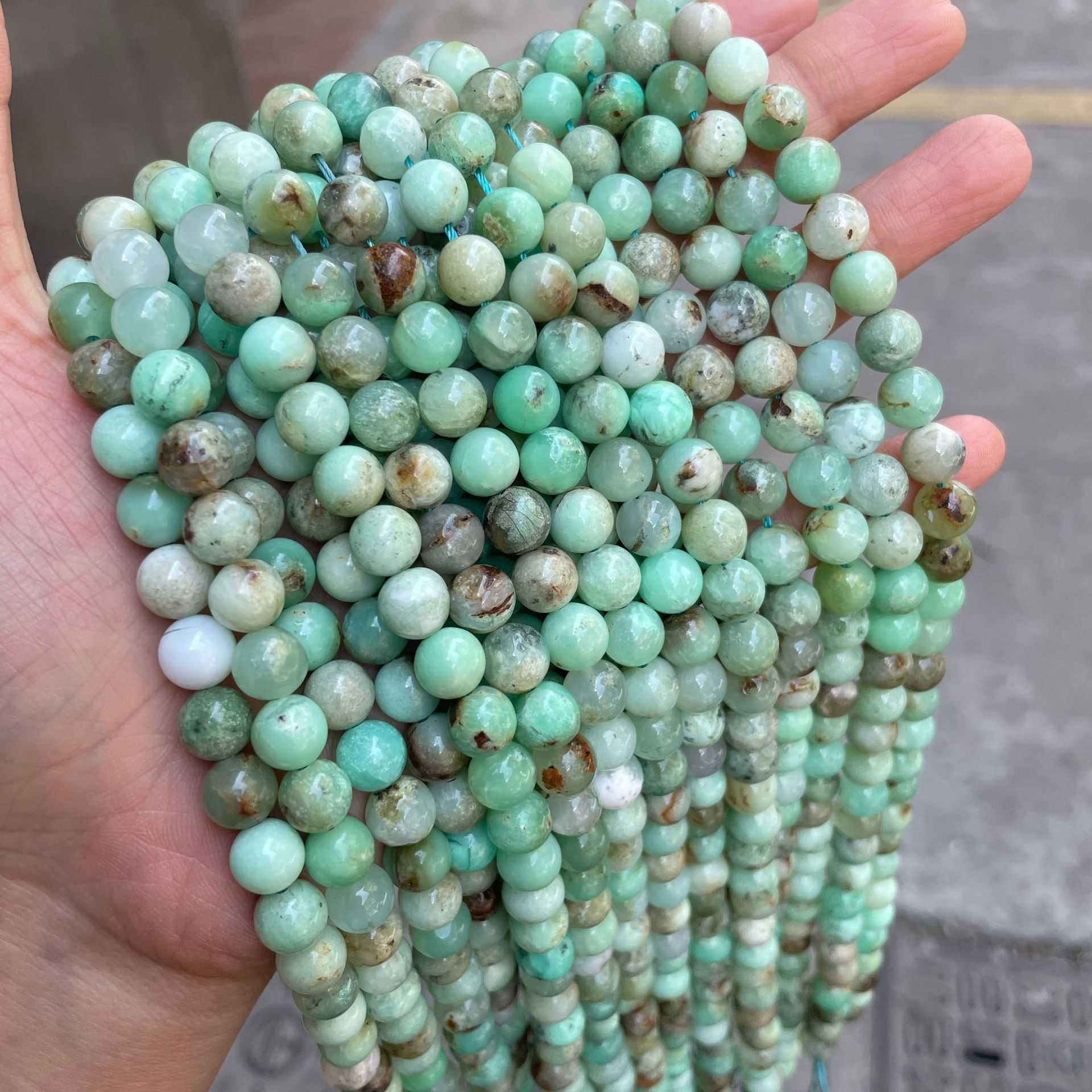 琦越天然澳洲玉散珠碧玉圆珠手链串珠DIY手工饰品配件chrysoprase