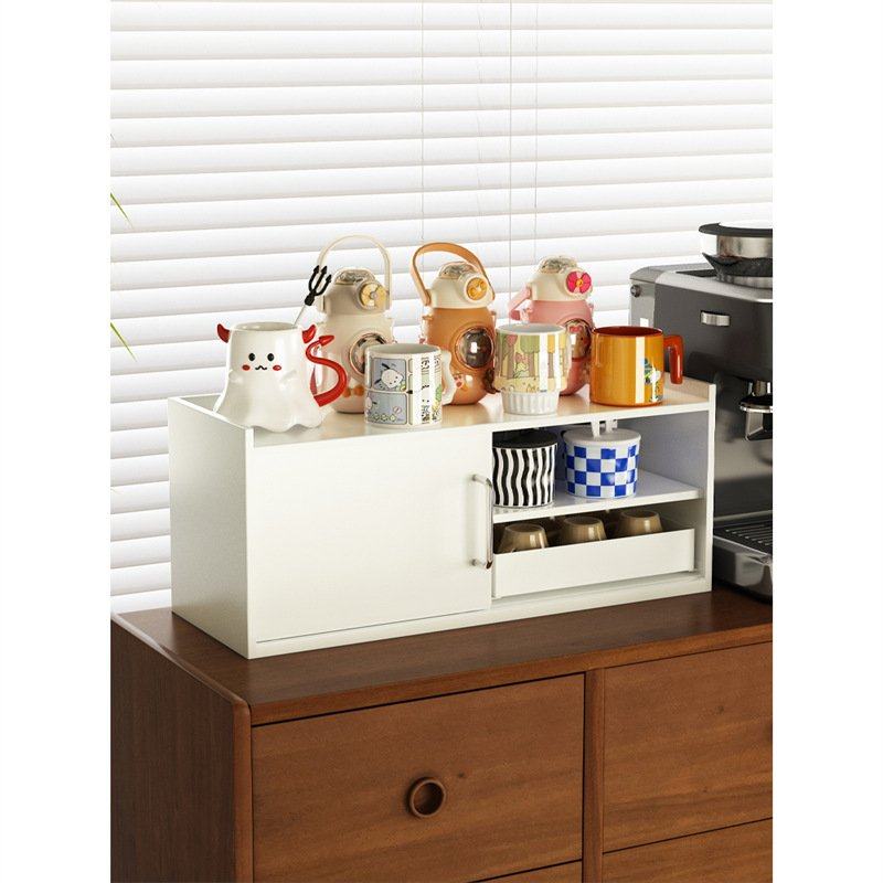 防尘桌面餐边柜水杯收纳柜咖啡台面置物架咖啡机胶囊水吧架子