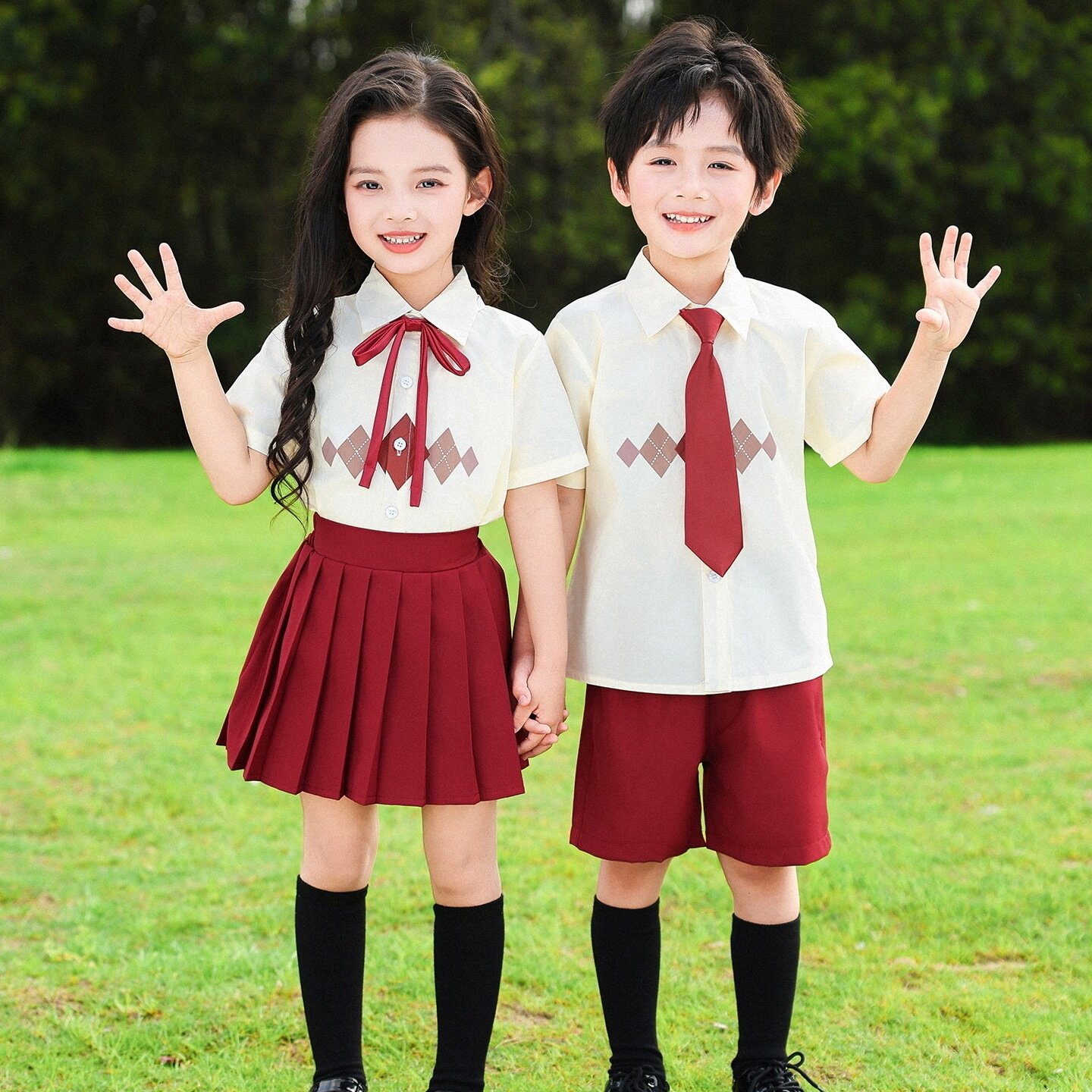 运动风班服民族演出服啦啦队运动会短袖小学生儿童白衬衫团体年级