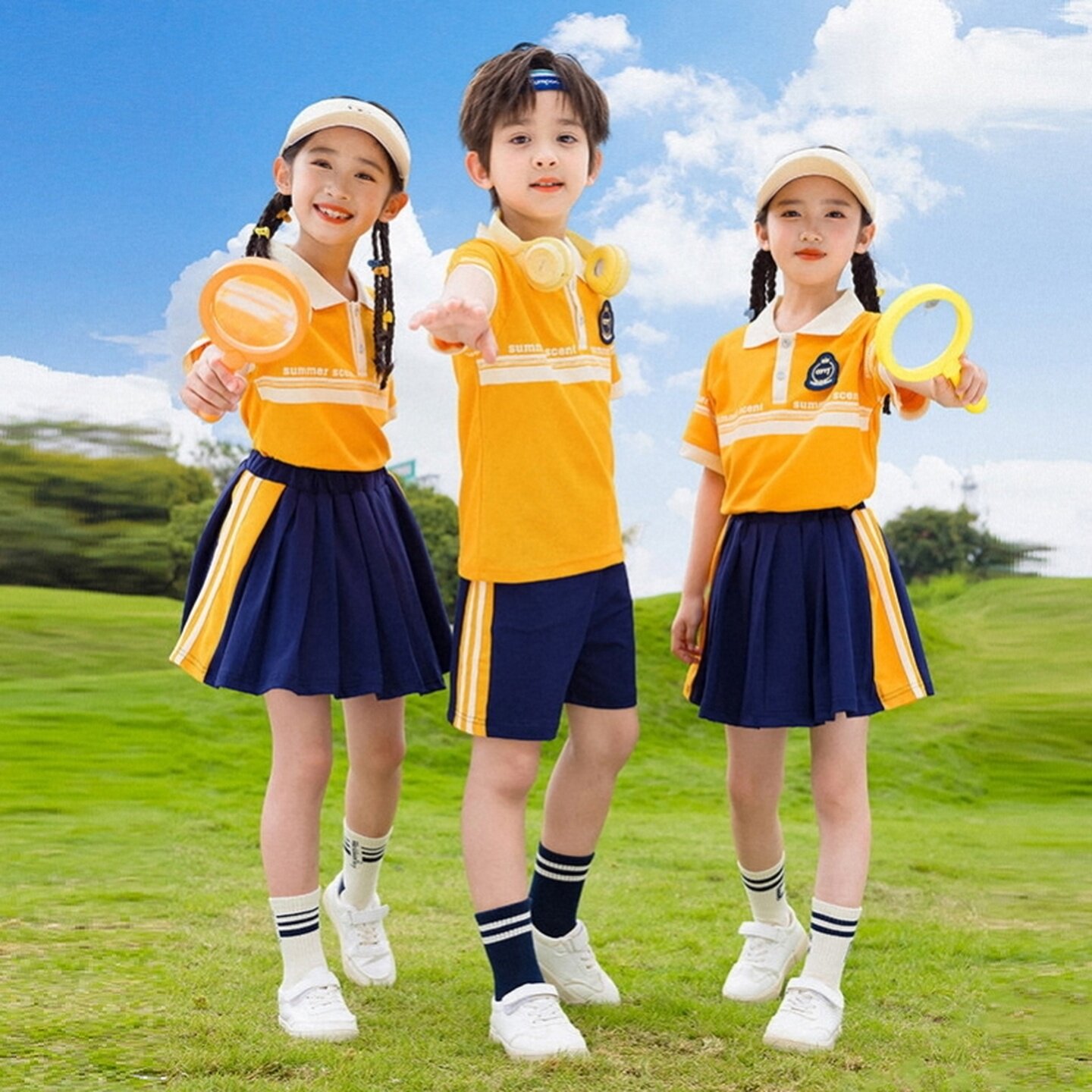 运动风校服演出服两件套裙裤表演服女童合唱服学院风儿童运动会