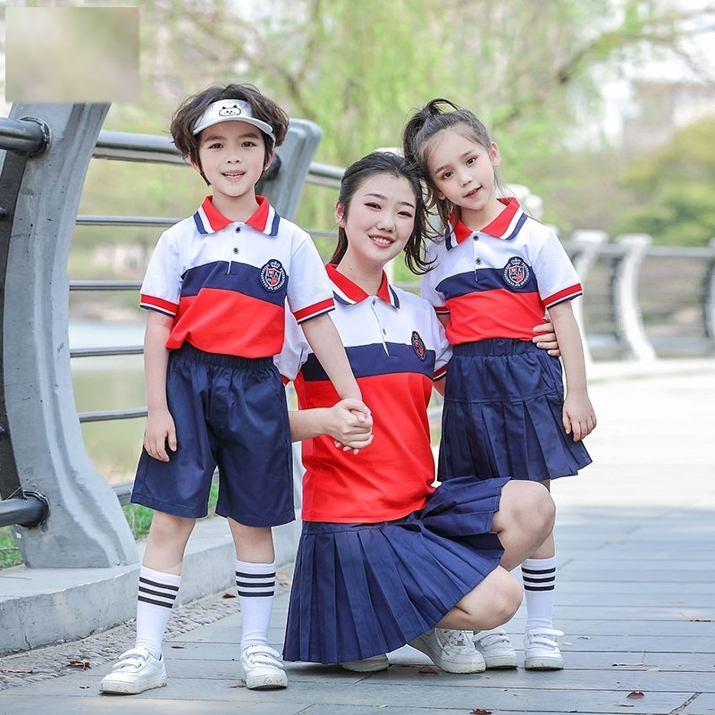 学院风班服六一天蓝色男女童中小学生短袖运动服制服装潮夏装纯棉