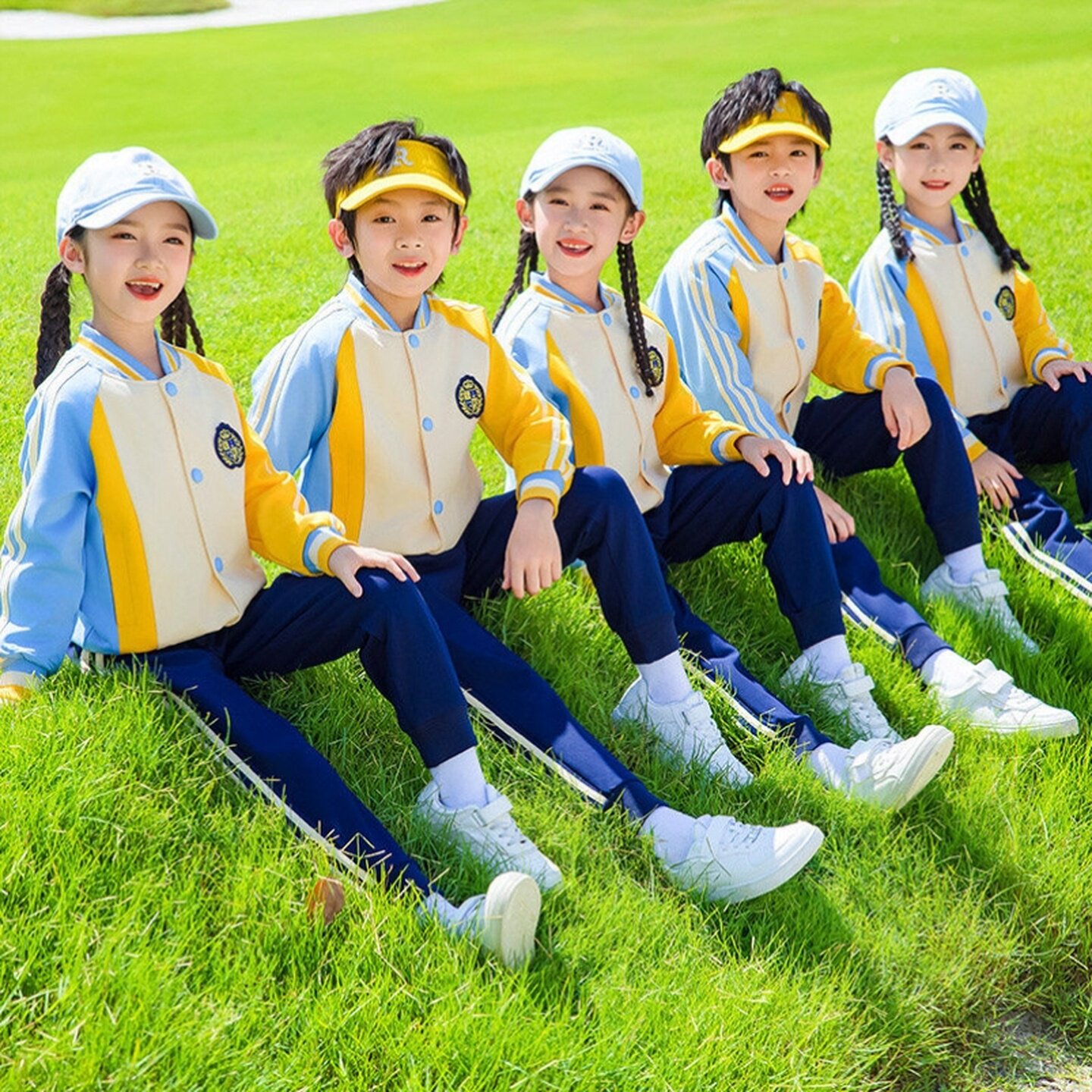 学院风班服英伦棒球儿童团体T恤彩虹色运动套装老师男童男女童