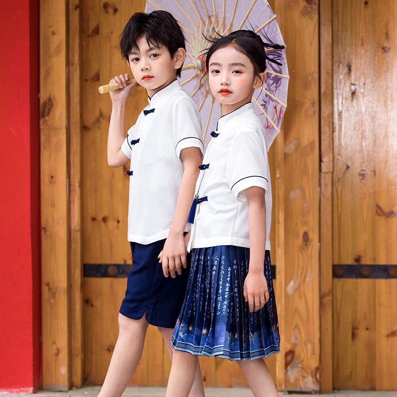 英伦风校服儿童小学生校服亲子装条纹衫polo衫白色演出服jk班服