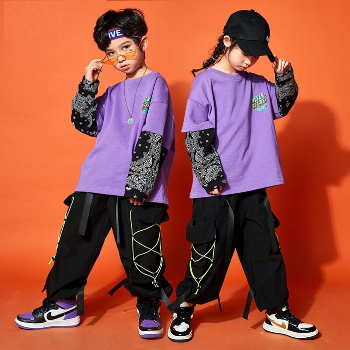 男童街舞服衬衫黑色男孩黑皮红白表演服hiphop沙漠风黑红服装儿童
