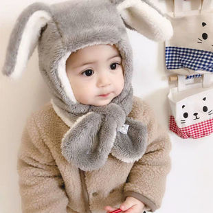 婴儿防风护脸一体帽儿童帽子女宝宝护耳帽女童男童帽秋冬婴幼儿围