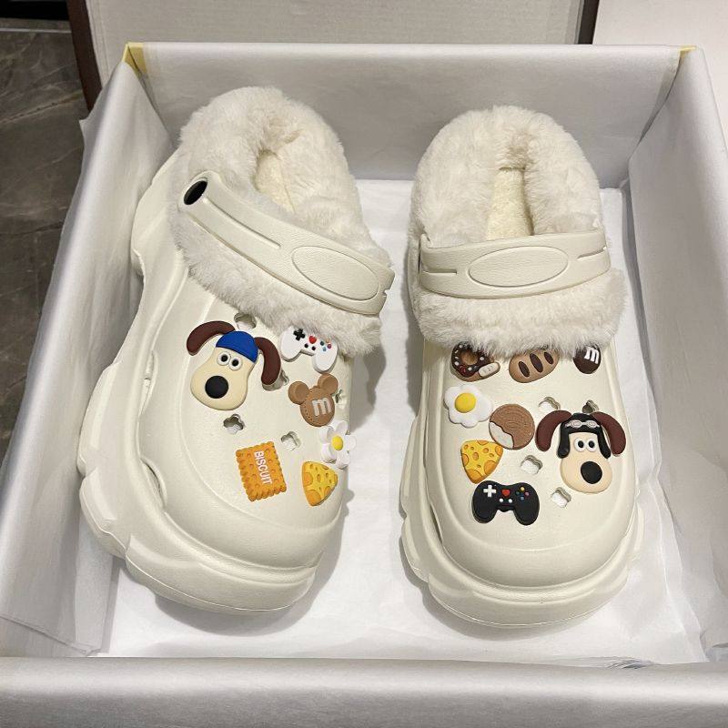 可拆卸内胆棉拖鞋可拆卸加绒洞洞鞋女冬季外穿2025新款厚底增高包