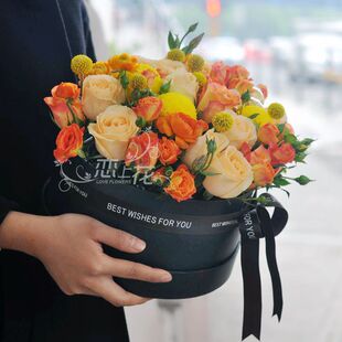 长沙鲜花礼盒玫瑰绣球高端礼盒圆形抱抱桶生日祝福女王节表白花盒