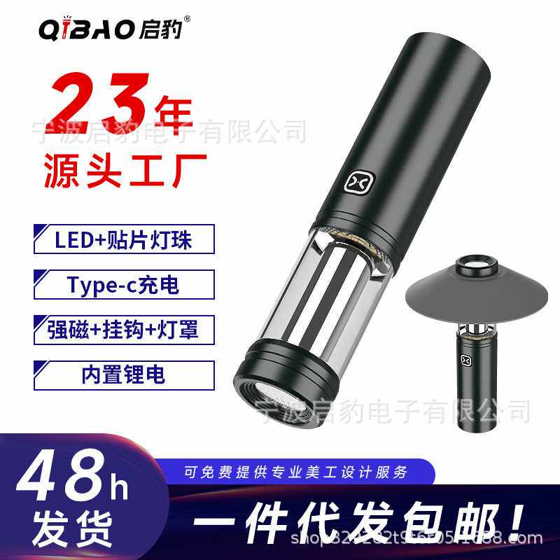 分销爆款强磁挂钩LED露营灯typec充电手握手提二合一式家用电筒