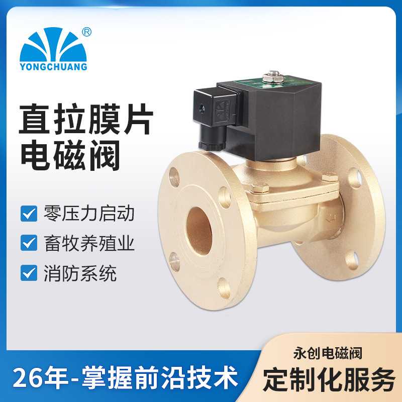 永创2W21法兰电磁阀 直拉膜片式 零压水处理电磁阀水阀AC220V