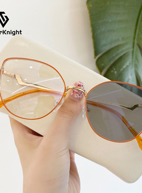 感光变色时尚防蓝光猫眼眼镜时髦金属光学眼镜框架女性眼镜框架