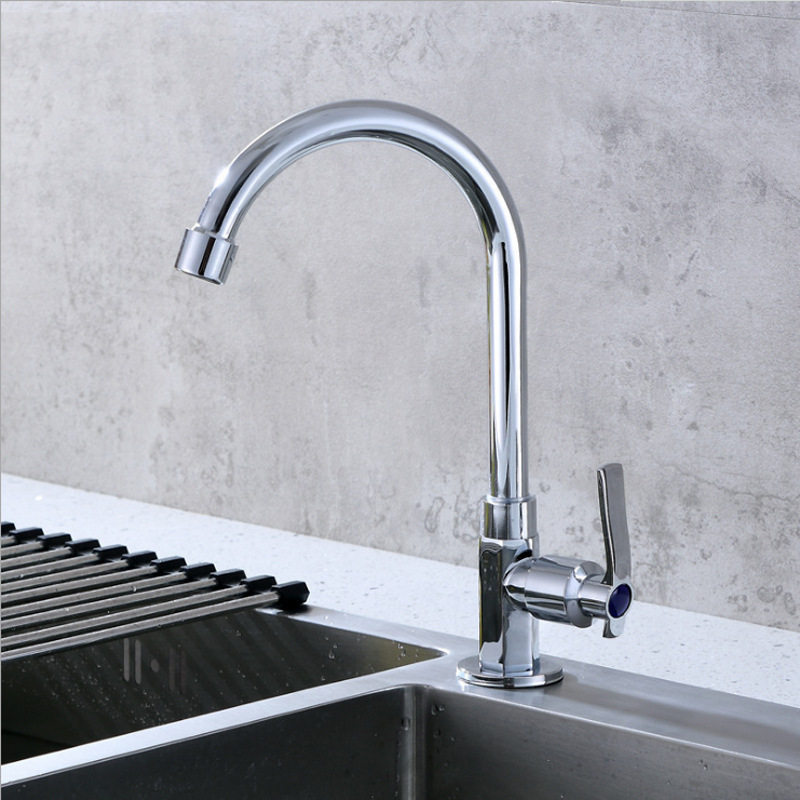 产地直销厨房洗菜面盆六角单孔单冷水高弯水龙头六角立式水龙头