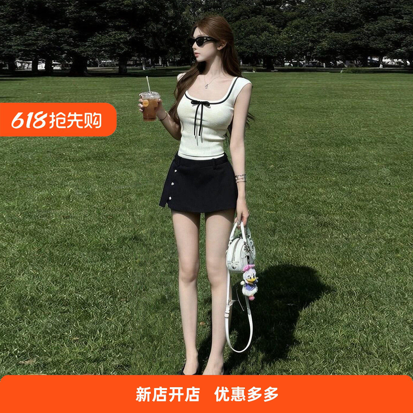 小个子韩系纯欲白色无袖背心上衣穿搭两件套装裙子女2026新款夏季