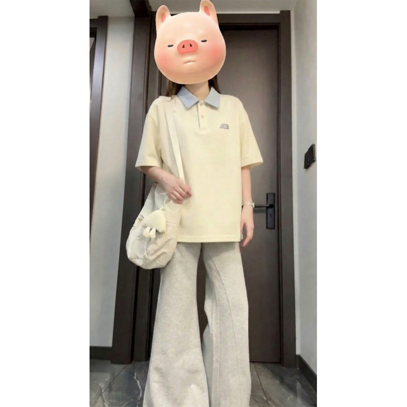 美式复古翻领短袖T恤女夏季潮牌小众设计感学院风宽松polo衫上衣