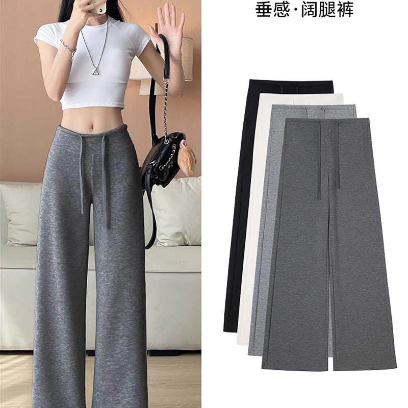 运动裤女夏季2026新款垂感直筒灰色卫裤春秋慵懒松弛感窄版阔腿裤