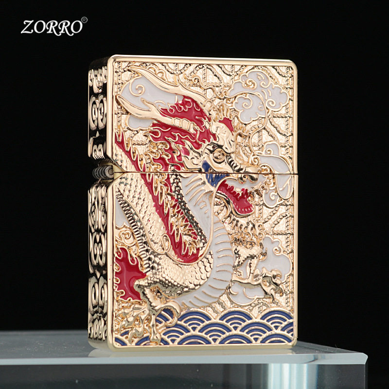 ZORRO佐罗煤油打火机防风金属重盔甲双面威龙珐琅彩创意男士礼品