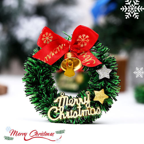 Merry chrismas五角星圣诞花环 带铃铛蝴蝶结藤圈 微缩场景