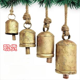 圣诞装饰的黄铜金属铃铛 复古牛铃 多尺寸圆柱形圣诞铃铛铁制