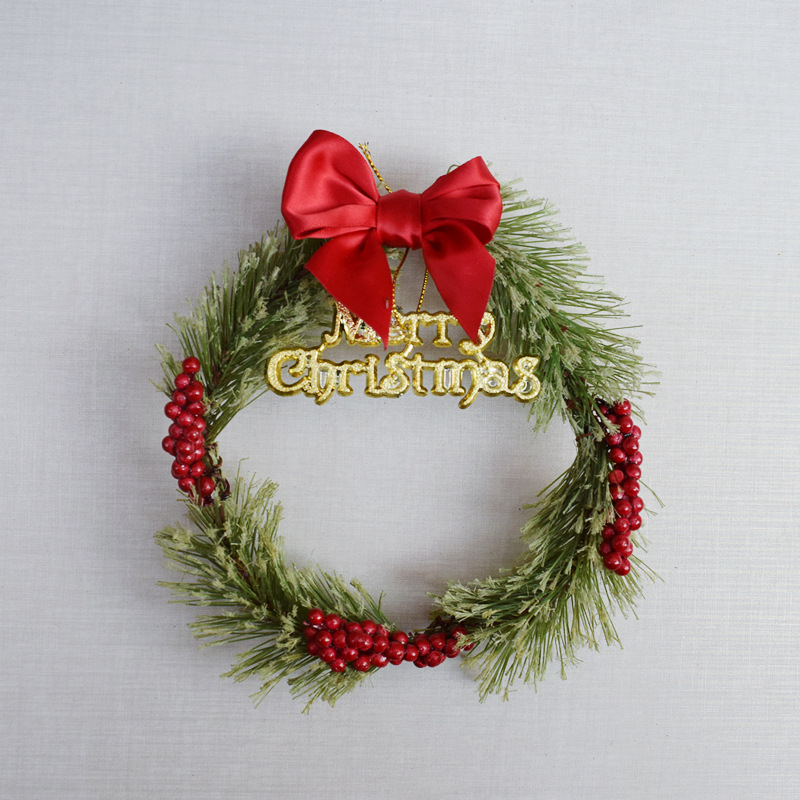 圣诞装饰小花环15cm松针圈蝴蝶节字母浆果挂件橱窗道具