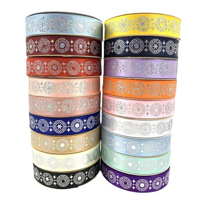 2.5cm宽 镭射烫银新款现货 吧唧手工 DIY吧唧丝带齿轮 蝴蝶结彩带