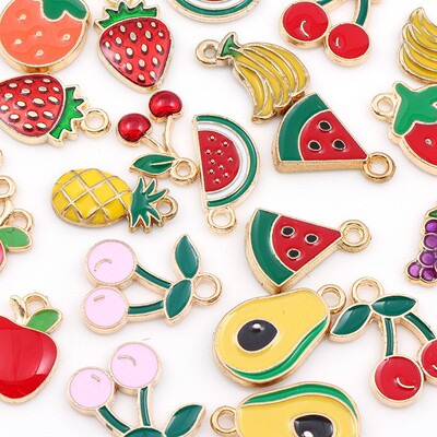 DIY水果吊坠 菠萝草莓樱桃苹果西瓜合金挂件手链项链耳饰配件