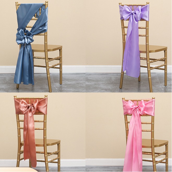 色丁飘带缎带丝带宴会婚庆椅背装饰椅背花椅套蝴蝶结椅子绑带