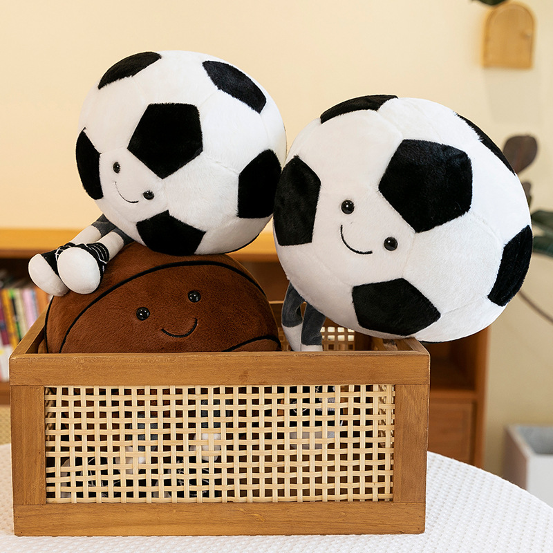 抓机娃娃篮球足球抱枕毛绒玩具仿真黑8圆球公仔趣味宝宝玩偶
