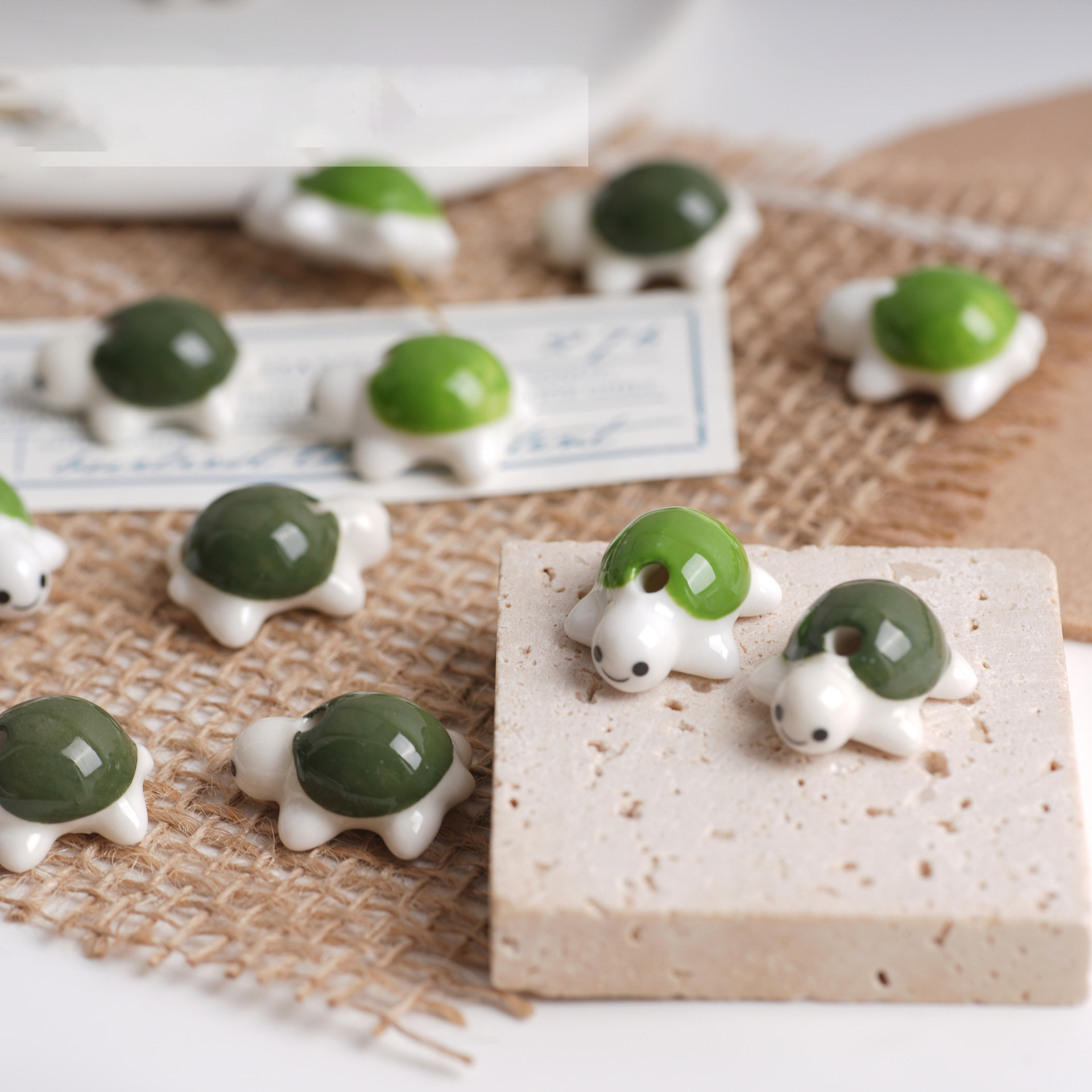 可爱小乌龟陶瓷珠手工彩绘串珠配件高颜值挂坠钥匙扣diy饰品散珠