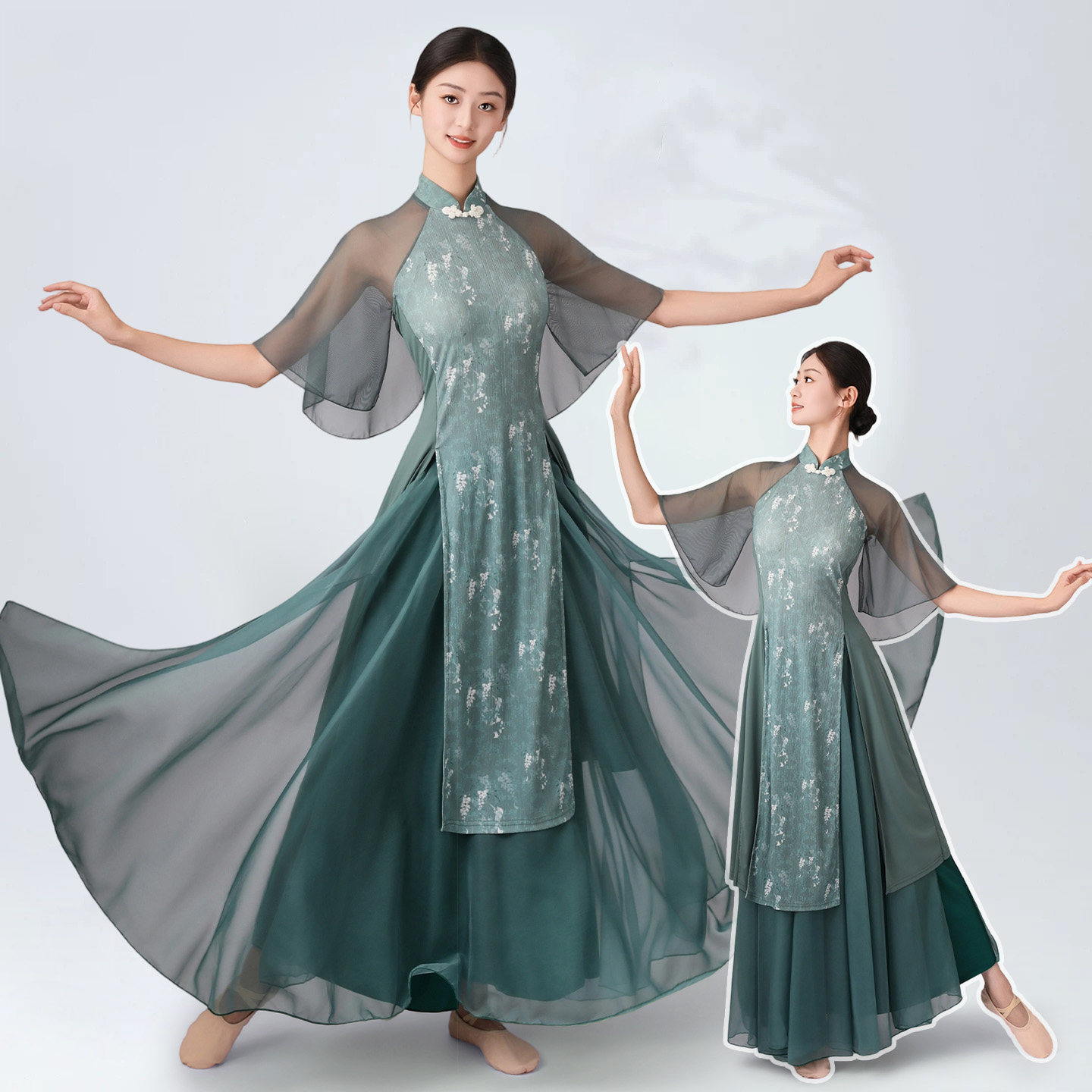 古典舞女新中式旗袍练功服飘逸