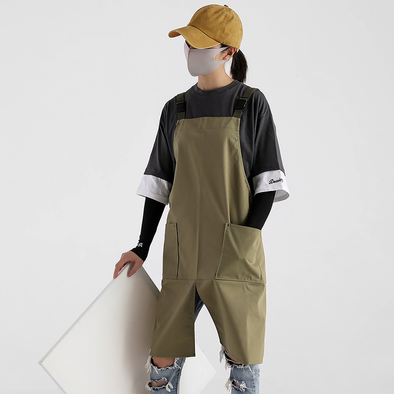 餐厅牛仔帆布防水工作服背带围裙