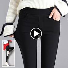 加绒女小脚裤冬季显瘦黑色打底裤1