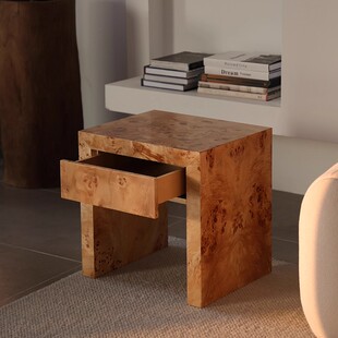 法式床头柜卧室客厅沙发边角侘寂树瘤皮床头柜木家用储物柜