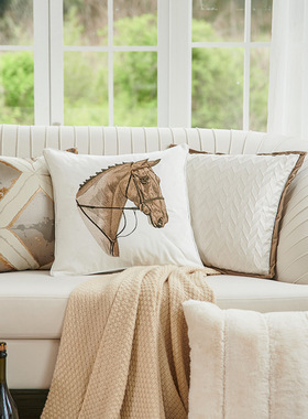 新品 北欧ins风抱枕马头刺绣复古靠垫轻奢简代沙发客厅靠枕抱枕套