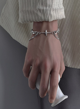 新款 ins日韩2021钛钢手链男复古男生冷淡风嘻哈小众设计双层星芒