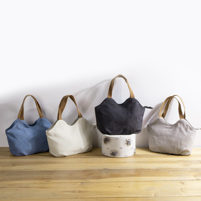 新品 帆布手提包小包包简约休闲帆布包女帆布袋手拎包潮流水桶包