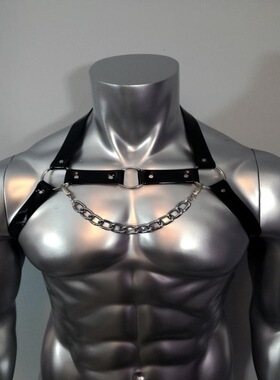 优选欧美风 男士脖带黑色 腰带身体链带胸带 背带Leather Harness