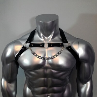 优选欧美风 男士脖带黑色 腰带身体链带胸带 背带Leather Harness
