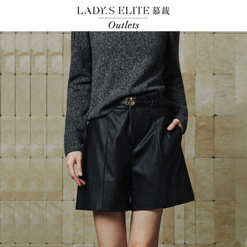 LadySElite 仿皮革短裤女2025早秋新款高腰显瘦时尚黑色百搭皮裤